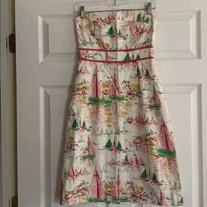 J Crew sailboat print strapless midi dress